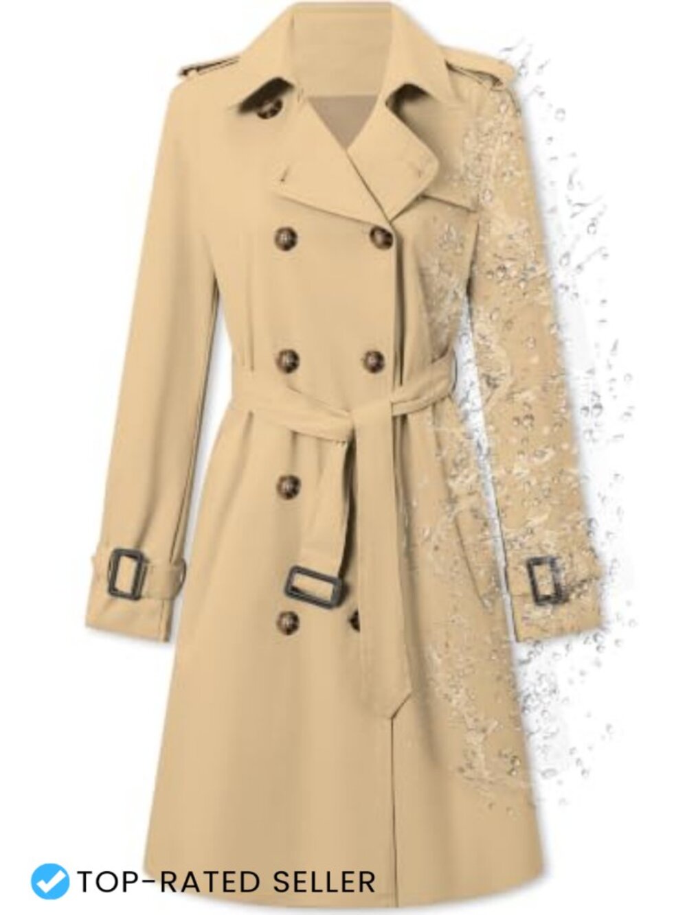 Women's Water-Repellent Double Breasted Trench Coat Belted